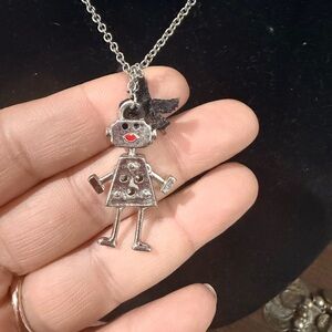 Silver-tone Girl Pendant Necklace with Red Heart